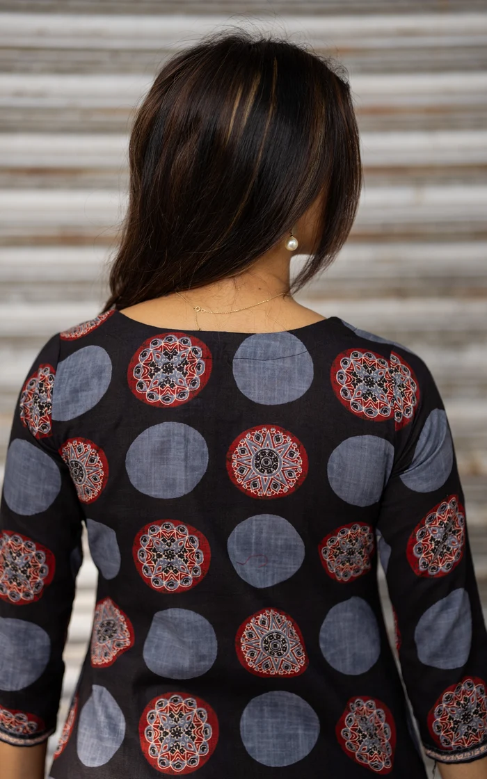 Black Geometric Print Cotton Straight Salwar set
